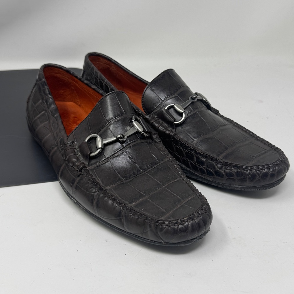 Peter Millar Horsebit Loafer Croc Embossed Leather Driver Brown Slip On 8